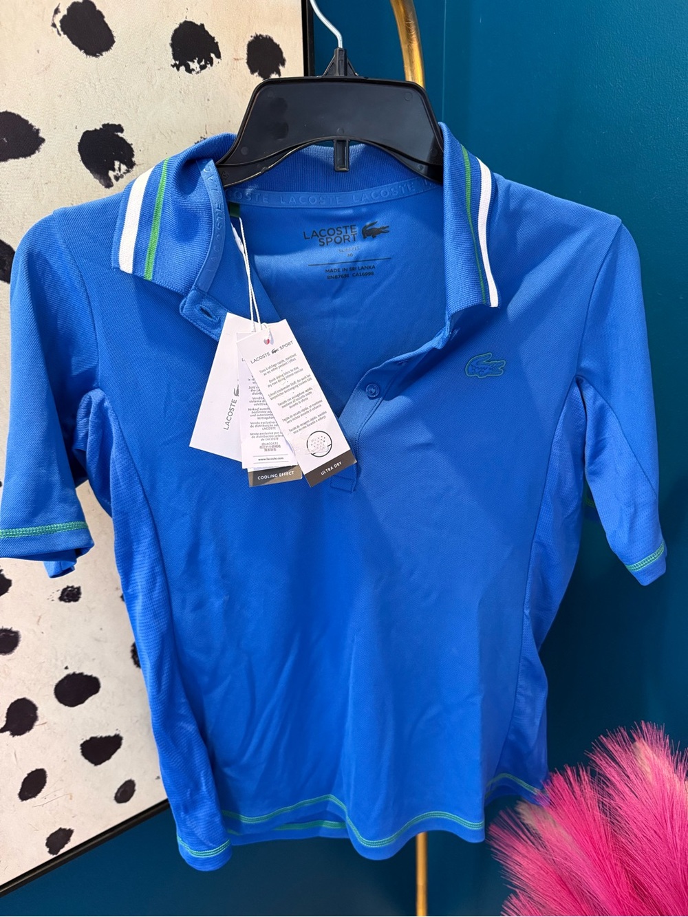 Lacoste Royal Blue Short Sleeve Sport Polo with Green-Trim Collar